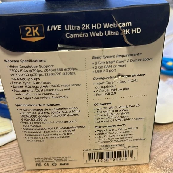 Aluratek 2K HD Webcam with Dual Stereo Noise Cancelling Mics, new in box - Picture 7 of 7